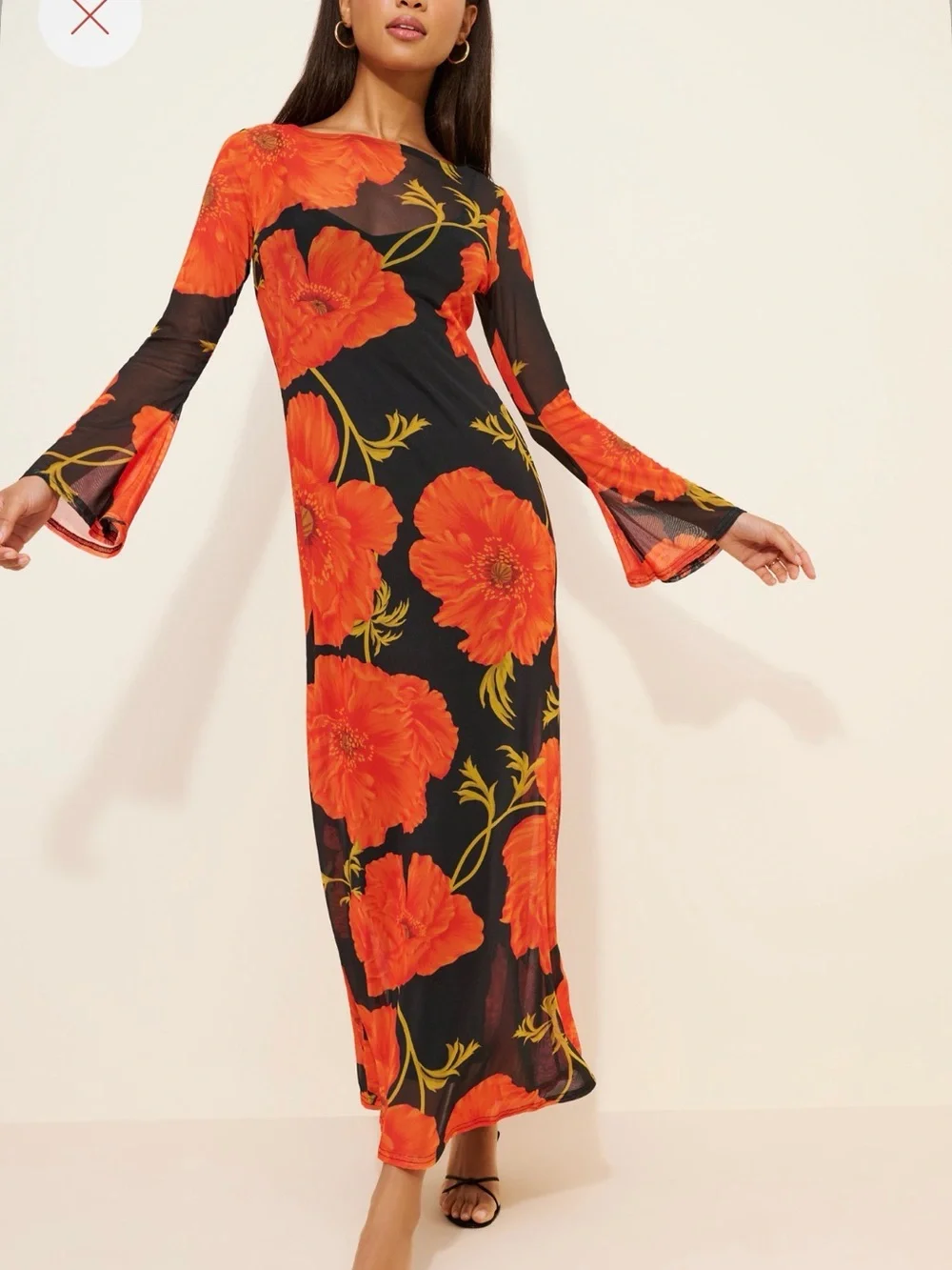 Never Fully Dressed Black Maxi Dress with Bold Orange Floral Print - Picture 1 of 4